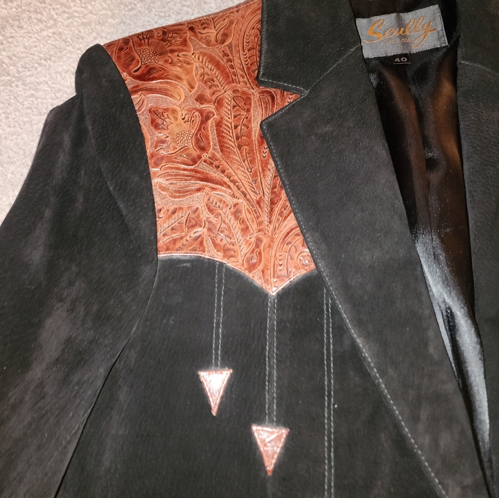 Scully Boar Suede and Leather Midnight Black Western Blazer- Never Worn Size 40 - Picture 3 of 5